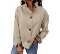 WATUNGYFNG Gabardina corta con volantes para mujer, ligera, de un solo botonadura, cuello alto, diseño de volantes con puños a cuadros para trajes casuales de otoño