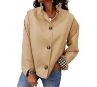 WATUNGYFNG Gabardina corta con volantes para mujer, ligera, de un solo botonadura, cuello alto, diseño de volantes con puños a cuadros para trajes casuales de otoño
