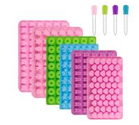 WATUNID Juego de 6 moldes de silicona para caramelos, mini moldes para cubitos de hielo con 4 goteros, moldes antiadherentes para chocolate, gelatina, moldes de ositos de goma para decoración de