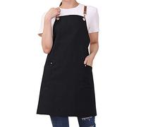 Watwass Lienzo de Algodón Delantales de Cocina Unisexo con 2 Bolsillos Babero Delantal Negro Camarero Panadería Pastelería