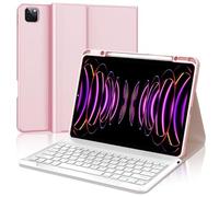 WAVATA Funda con Teclado para iPad Pro 12.9'', Español Ñ Tecla para iPad Pro 12.9 Pulgadas 6/5/4/3 Generación, Teclado Bluetooth Desmontable para Air 13'' M2 2024, Rosa