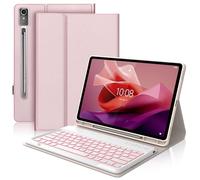 WAVATA Funda con Teclado para Lenovo Tab P12 12.7 2023, Tecla Español Ñ para Lenovo Tab P12 12.7" TB370FU 2023, Teclado Bluetooth Retroiluminado Desmoantable para Tab P12 2023 - Rosa