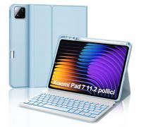 WAVATA Funda con Teclado para Xiaomi Pad 7/ Pad 7 Pro 11.2", Teclado Español Ñ para Xiaomi Pad 7 11.2-Inch 2024, Teclado Bluetooth Desmontable Retroiluminado para Xiaomi Pad 7, Azul