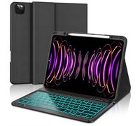 WAVATA Funda Teclado para iPad Pro 12.9'', Español Ñ Tecla para iPad Pro 12.9 Pulgadas 6/5/4/3 Generación, Teclado Bluetooth Desmontable Retroiluminado para Air 13'' 2024- Negro