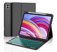 WAVATA Funda Teclado para Redmi Pad Pro 12.1 Pulgadas/Xiaomi Poco Pad 12.1'' - Español Ñ Teclado Inalámbrico Bluetooth para Redmi Pad Pro 12.1'', Retroiluminado, Negro