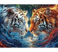 Wave Double Tigre Rompecabezas 1000 Piezas Cartón para Niños Mayores 14 Años Mascota Animal Entretenimiento Casa Terapia Relajación Ocio Doméstico Detalle Único Original 1000 PCS/75x50cm