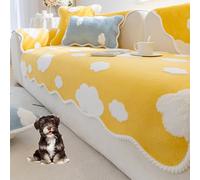 Wave Edge Cloud Couch Cover Soft Fuzzy Plush Sofa Couch Cover Cozy Sectional Couch Covers Washable Non Slip Sofa Slipcover for 3 Cushion Couch Furniture Protector,Gray,90 * 90cm/35.4 * 35.4in(Yellow,9