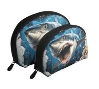 Wave Great White Shark Out of The Sea - Bolsas de maquillaje impresas de 2 piezas portátil con diseño de tiburón blanco, White, Talla única