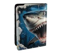 Wave Great White Shark Out of The Sea - Funda para pasaporte con estampado de tiburón blanco, funda organizadora para pasaporte, para hombres y mujeres, 6.5 pulgadas, Black, Talla única