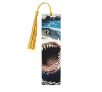 Wave Great White Shark Out of the Sea - Marcapáginas de madera con impresión de doble cara, 5 piezas, regalos para mujeres para amantes de los libros, accesorios geniales para cuadernos, regalos de