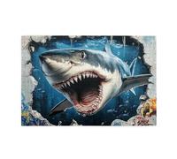 Wave Great White Shark Out Of The Sea - Rompecabezas de 1000 piezas para adultos, rompecabezas de madera para adultos, regalos para decoración del hogar