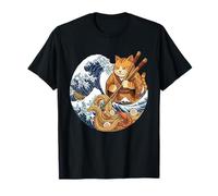 Wave of Ramen Funny Japanese Cat Eating Noodles Camiseta