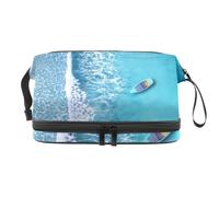 Waves and Boat - Neceser de doble capa para mujeres y niñas, neceser de viaje, bolsa organizadora de maquillaje con compartimento para cepillos, multicolor, 27x15x14 cm/10.6x5.9x5.5 in, Neceser
