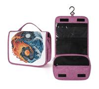 Waves and Flames - Neceser de viaje de arte tradicional japonés para mujer, organizador de maquillaje colgante con gancho para champú