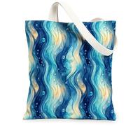 Waves - Bolsa de lona para mujer, diseño de burbujas fluidas oceánicas, color azul verano, lavable, reutilizable, para ir de compras, Azul, 13x15 Inch