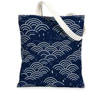 Waves - Bolsa de lona para mujer, moderna, minimalista, diseño de gotas de lluvia, curvas, ninguno azul marino, lavable, reutilizable, para uso diario, ideas F, Azul marino, 13x15 Inch