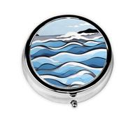 Waves Lapping at The Rocks. Este pequeño pastillero redondo es un organizador portátil de medicamentos de viaje con tres compartimentos para almacenar medicamentos diarios.