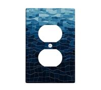 Waves - Placa de pared dúplex, diseño moderno y contemporáneo de mosaico azul agua, tamaño estándar, doble toma de corriente, para dormitorio, baño, cocina, decoración de entrada