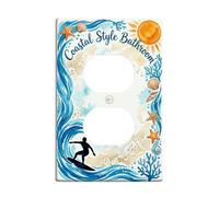Waves - Placa de pared dúplex para baño, playa costera, sol, coral, verano, plástico, tamaño estándar, doble toma de corriente, para decoración del hogar, sala de estar, dormitorio, apartamento