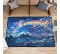 Waves Rugs - Alfombra grande para sala de estar, 160 x 230 cm, diseño de cielo estrellado, arcoíris, alfombra para dormitorio, pintura al óleo abstracta, no se desprende, para guardería, oficina, sala