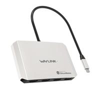 WAVLINK Adaptador USB-C a HDMI, Adaptador de Cuatro monitores para Sistemas M1/M2/M3/M4 macOS, Entrada PD de 140 W, 4 Puertos HDMI, Salida Quad-4K, Controlador SMI y USB 3.2 Host requerido