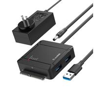 WAVLINK Adaptador USB3.0 Doble Bahía SATA, Conector HDD Externo 2,5"/3,5", 2 Puertos USB3.0, Clonación Offline para Transferencia Y Respaldo (Soporta 2 Discos 18TB + UASP)