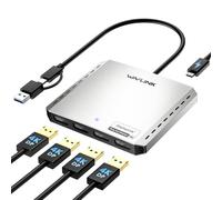 WAVLINK Divisor USB 3.0 o USB C a Quad Displayport para cuatro monitores con PD de 85 W, adaptador Displaylink 4 DP 4K @120Hz para Apple Mac M1/M2/M3/M4 o Windows 10/11, USB A/C a DP 4K