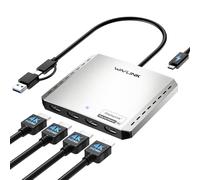 WAVLINK Divisor USB 3.0 o USB C a Quad HDMI, pantalla extendida para cuatro monitores con PD de 85 W, adaptador Displaylink 4 HDMI 4K @60Hz para Apple Mac M1/M2/M3/M4 o Windows 10/11, salida USB A/C a