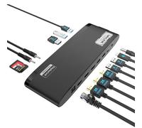 WAVLINK Dual 2k + 4K Docking Station DisplayLink, Dock Station para Mac M1/M2/M3/M4 y Windows, 13-in-1 Dock USB C con Carga de 100W, 3 HDMI, 5 Puertos USB, Ethernet, SD/TF, Jacks de Teléfono