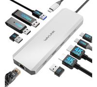 WAVLINK Estación de Acoplamiento para Laptop, concentrador USB C de 10 G con HDMI Dual, 100 W, USB-A/C 3.2 de 10 Gbps/5Gbps/Versión de actualización 2.0, Gigabit Ethernet para DELL/HP/Lenovo, etc.,