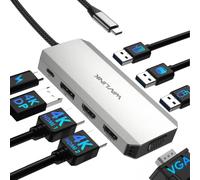 WAVLINK Estación de acoplamiento para laptop, monitores cuádruples, HDMI | Individual 4K a 144Hz, 100W PD in, 3×USB-A para dispositivos inalámbricos, compatible con Dell/HP/Lenovo, Windows solamente