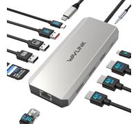 Estación de Acoplamiento para portátil, WAVLINK Displayport Docking Station con Dual DP, HDMI, 100W PD IN, 10Gbps USB A/C, Puerto 2.5G Ethernet para DELL/HP/Lenovo etc.