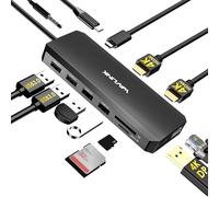 WAVLINK Estación de acoplamiento USB C 12 en 1, concentrador DisplayPort HDMI dual 4K con PD de 100 W, Ethernet RJ45, USB 3.0, USB 2.0, lector de tarjetas SD/TF, conector de audio de 3.5 mm, adaptador