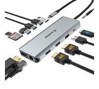 WAVLINK - Estación de Acoplamiento USB C 13 en 1, Adaptador multipuerto USB C, Triple Pantalla para MacOS y Windows, concentrador USB C con 2 HDMI 4K, DisplayPort, 5 USB, 87 W PD, XQAMEU
