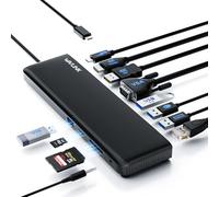 WAVLINK - Estación de Acoplamiento USB-C 3 monitores con HDMI, DP, VGA, 100W PD, USB3.0&2.0, RJ45, Ranuras SD/TF, Audio/micrófono, para Lenovo/HP/DELL, etc