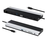 WAVLINK - Estación de acoplamiento USB C, 3 monitores, estación de acoplamiento de triple monitor 4K a 30Hz con DP+ HDMI+ VGA, 2 USB 3.0, 2 USB 2.0, PD100W, Gigabit Ethernet, TP/SD, conector de audio