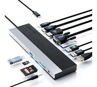 WAVLINK Estación de Acoplamiento USB-C para 3 monitores, con HDMI, DP, VGA, 100 W PD, USB3.0 & 2.0, RJ45, SD/TF-Slots, Audio/Micrófono, para Lenovo/HP/DELL, etc. - Gris