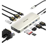 WAVLINK Estación de Acoplamiento USB C para Monitor Dual para DELL HP Surface Lenovo MacBook, Triple Pantalla USB-C Hub Adaptador multipuerto - 2 HDMI, VGA, Ethernet, 100 W PD, 5 USB, Lector de
