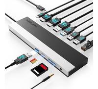 Estación de Carga USB C para 3 monitores, WAVLINK Docking Station con Dual HDMI, DP, 100 W PD, USB3.0 y 2.0, RJ45, SD/TF, Audio/Micrófono, Compatible Solo con Windows Computer