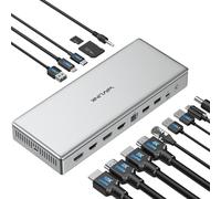 WAVLINK Global First DL7400 - Estación de acoplamiento USB C DisplayLink Premium, 2 HDMI y 2 DisplayPort, individual 10K a 60Hz, Dual 8K a 60Hz, Quad 4K para Mac M1/M2/M3 y Windows, carga de 100 W