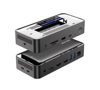 WAVLINK Triple Display Dock, Docking Station USB 12 en 1 con Carcasa para SSD M.2 PCIe/SATA, Soporte de Carga Power Delivery de 100W, HDMI/DP 8K@30Hz, USB C/A, SD/TF y Gigabit para Windows y Mac OS