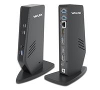 WAVLINK USB 3.0 Estación de acoplamiento de doble pantalla, salidas de vídeo únicas 5 K/duales 4K @60Hz para Windows MAC OS, (2 HDMI y 2 DP, 3 USB 3.0, 2 USB C Gigabit Ethernet, audio y micrófono)
