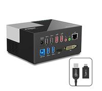 WAVLINK USB 3.0 Portátil Docking Station Multifuncional Dual Video Monitor Display DVI, HDMI, Gigabit Ethernet, Audio, 6 USB Puertos,DP, Soporta Windows, Mac OS, Android-Negro