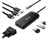WAVLINK USB C Laptop Docking Station Quad Monitor 7 en 1 Multiport Adaptador con Dual 4K HDMI, 4K DP, VGA, 3 x USB 2.0, para HP/Lenovo/Thinkpad, Compatible con Mac/Windows/Chrome OS/Linux/Android