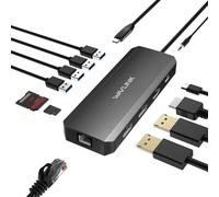 WAVLINK12 en 1 - Base de carga para ordenador portátil, con pantalla triple, concentrador USB-C con doble DP, HDMI, 100 W, cargador PD, Gigabit Ethernet, USB 3.0/2.0, lector de tarjetas SD/TF