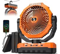 Wavmill Ventilador de camping 3 en 1 - Ventilador de 36000 mAh desmontable recargable con luz y gancho para tienda de campaña, al aire libre - Ventilador de mesa USB con 4 velocidades para picnic