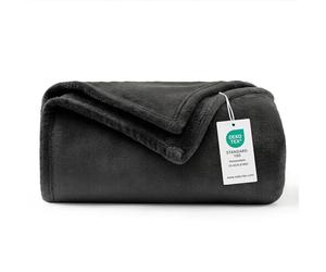 WAVVE Manta Franela para Cama 90, Manta para Sofá 150x200 cm, Manta de Microfibra, Suave, Cálida, Transpirable (Negro)
