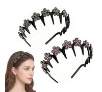 Wavy Crystal Headband Set Butterfly Clip Headband with Teeth (2Pcs C)