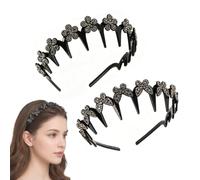 Wavy Crystal Headband Set Butterfly Clip Headband with Teeth (2Pcs E)