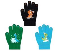WAWSAM 3 Pares de Guantes de Invierno Para Niños Pequeños Mitones de Punto Elásticos para Niños Guantes de Esquí (Azul+Oscuro+Verde, 6-10 años)